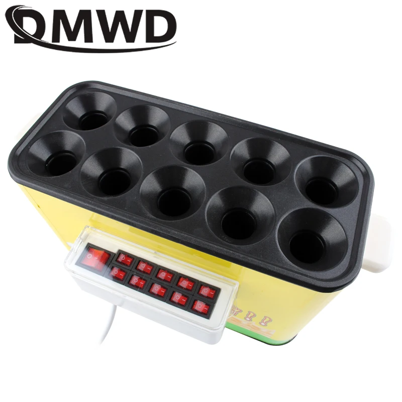 DMWD 10 otworów komercyjnych pieczone jajko maszyna do kiełbasy Hot Dogs maszyna do pieczenia omlet śniadanie jajka Roll Maker omlet mistrz 220V