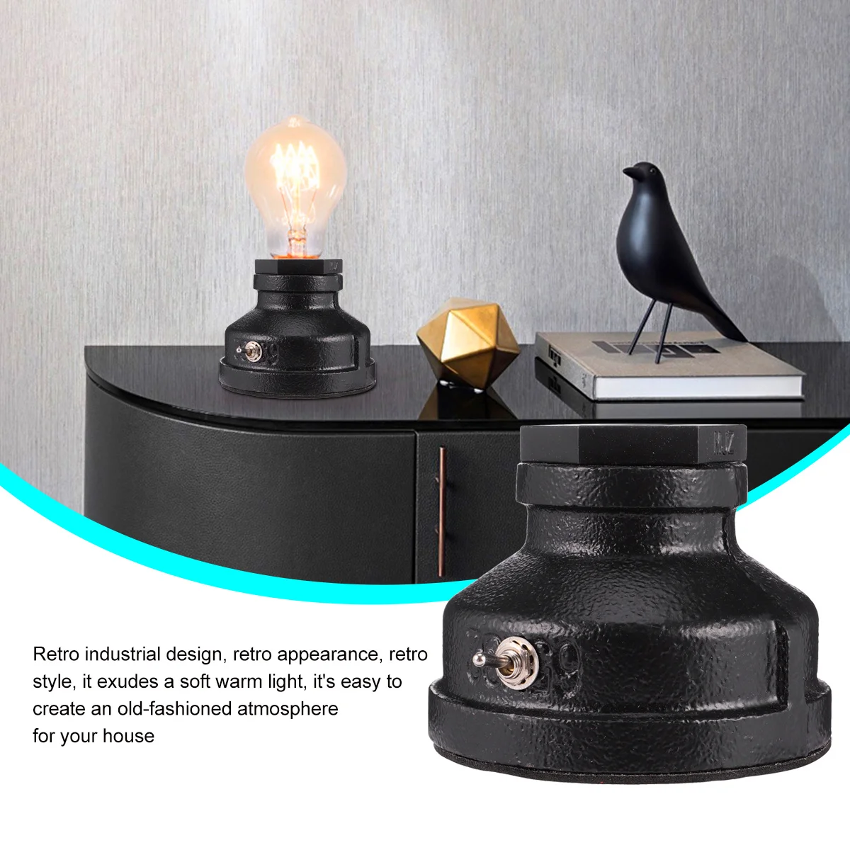 

1 pc Retro Industrial Water Shape Lamp Durable Iron Base Warm Light Slide Switch Novel Design For Bedroom Bar Home Decor Night