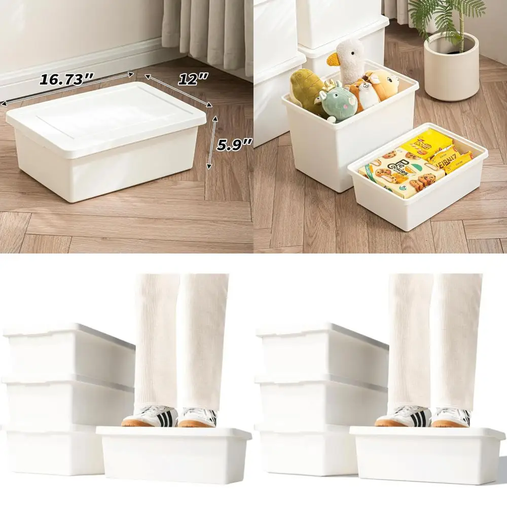 

Stackable White 15-Quart Storage Boxes with Lids for Office, Garage, and Craft Organization (Set of 4, 4L)