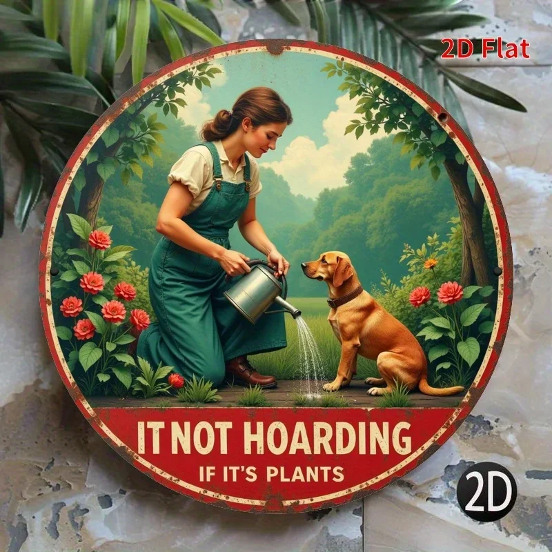Diseño de perro riego de jardinero, decoración de pared redonda para patio, porche, garaje, hogar, cafetería, ideal para acento de corona y mejora de puertas