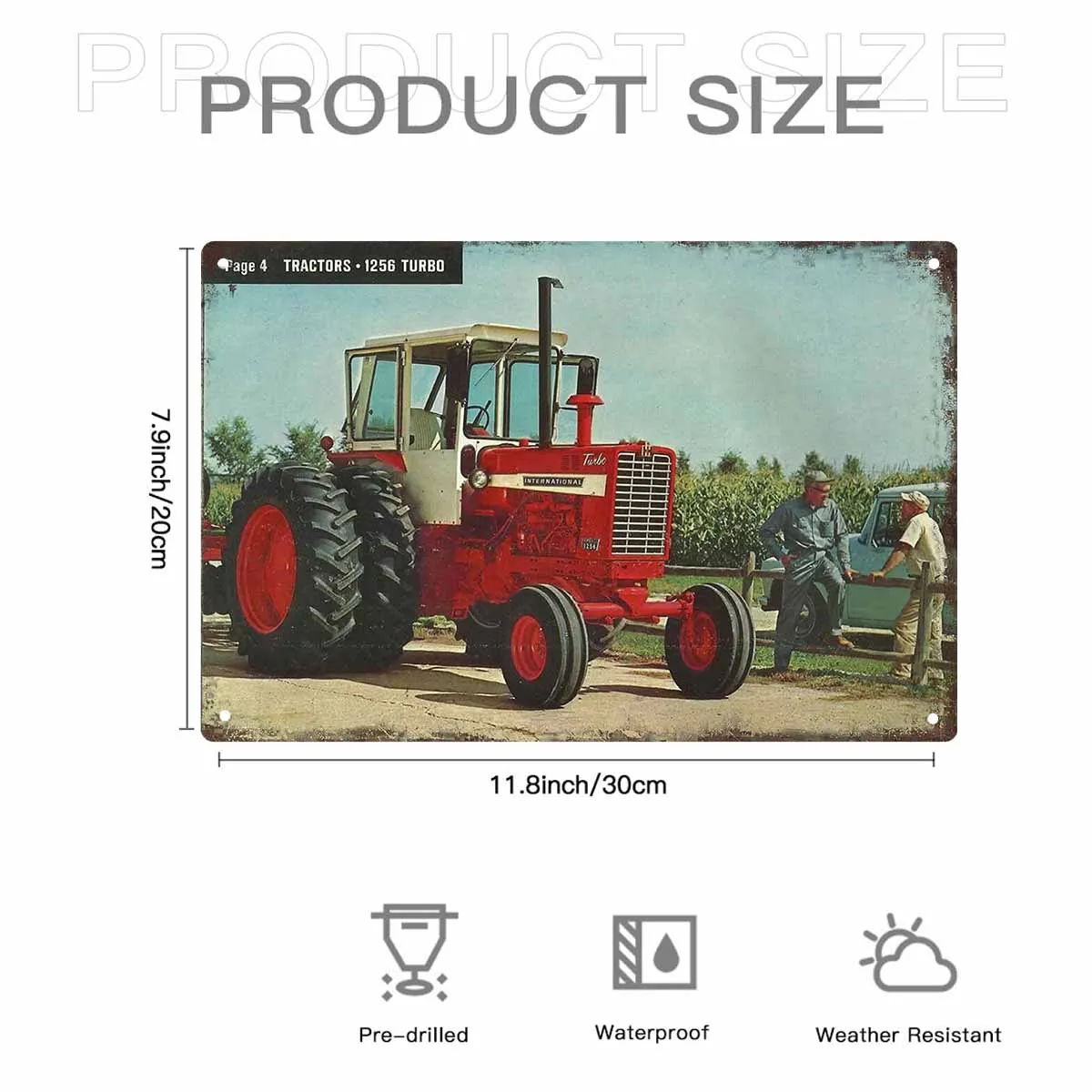 Peaceful Farmyard with Grazing Sheep and Old Tractor Vintage Metal Wall Sign Decor Poster Frames Garage Living Room