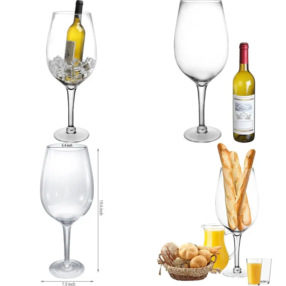 

Giant 20-Inch Clear Hand Blown Wine Glass Stemware for Bordeaux Magnum Chiller Novelty Decorative Use