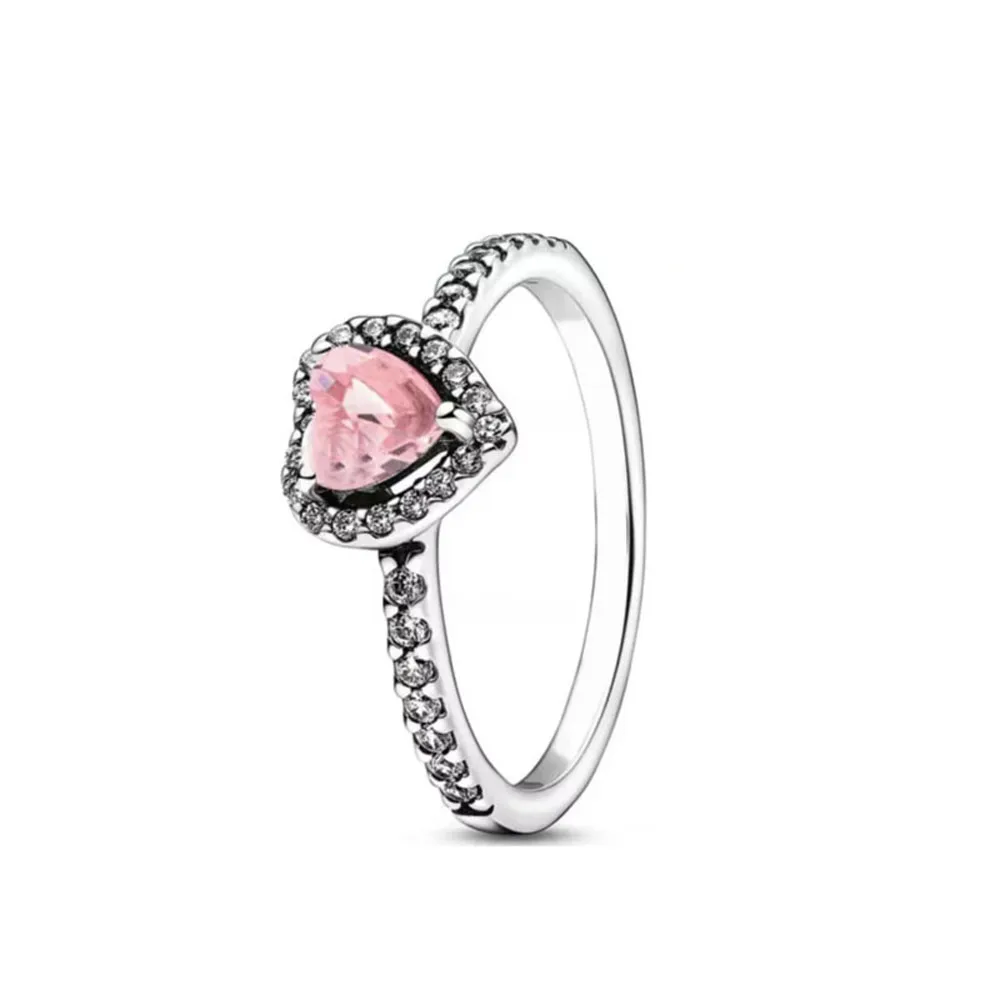 925 Silver Elevated Red Pink White Blue Green Heart Rose Gold Ring Rings Fro Women Zircon Design Original Sparking Zircon Rings