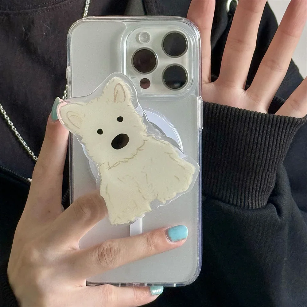 Aperto do telefone magnético Griptok, Ins coreano bonito cão suporte, suporte de carregamento sem fio, Magsafe, Top Stand para iPhone, West Heights