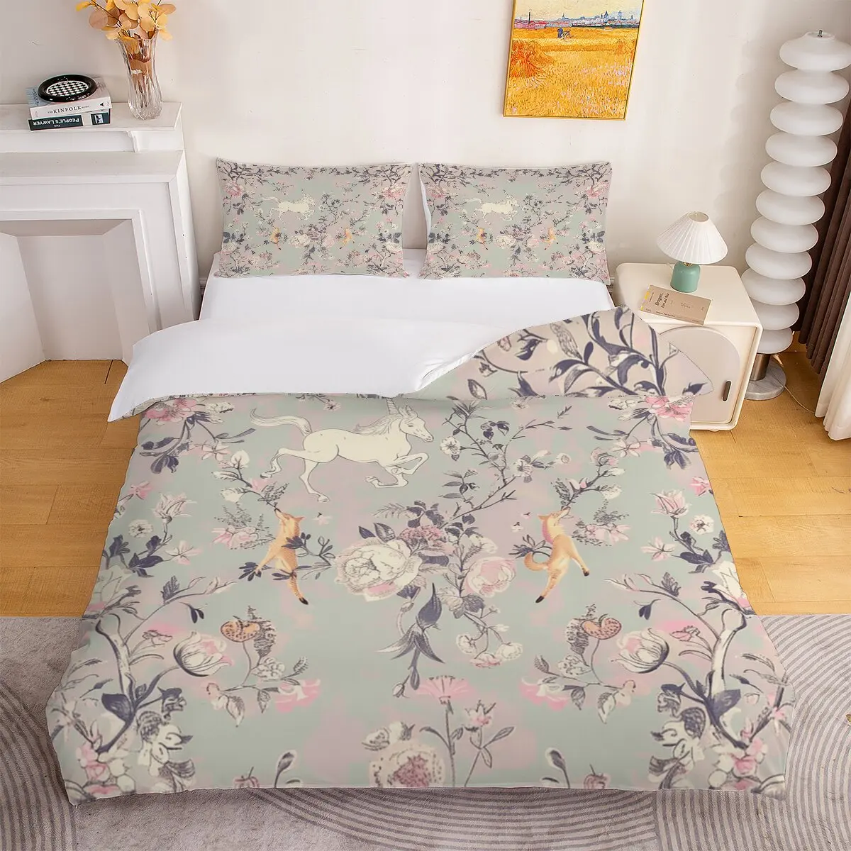 Unicórnio para baixo capa de edredão tamanho grande flores decoração do quarto conjunto cama