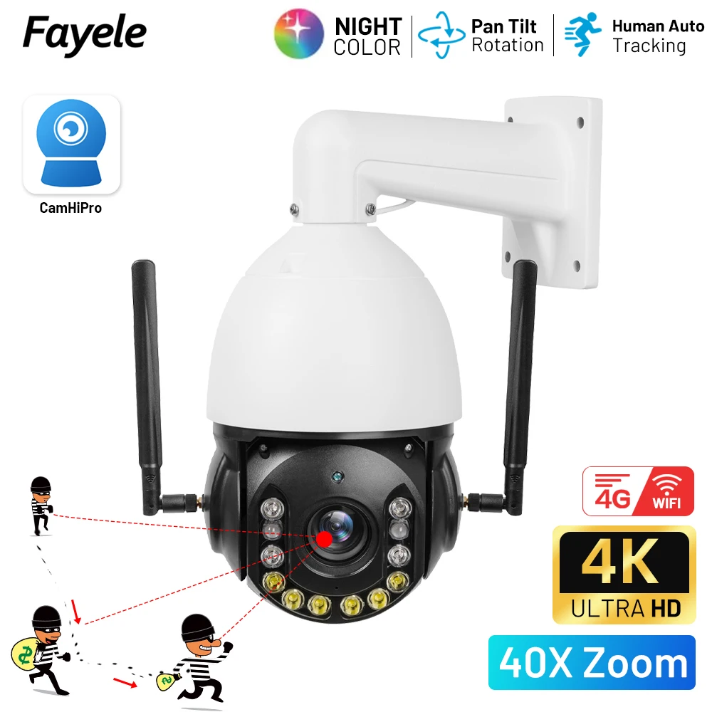 CCTV 4K 8MP 4G Camera SIM Auto Tracking Color Night Wireless IP Surveillance Audio Video WIFI 5MP Speed Dome PTZ Camera 40X Zoom