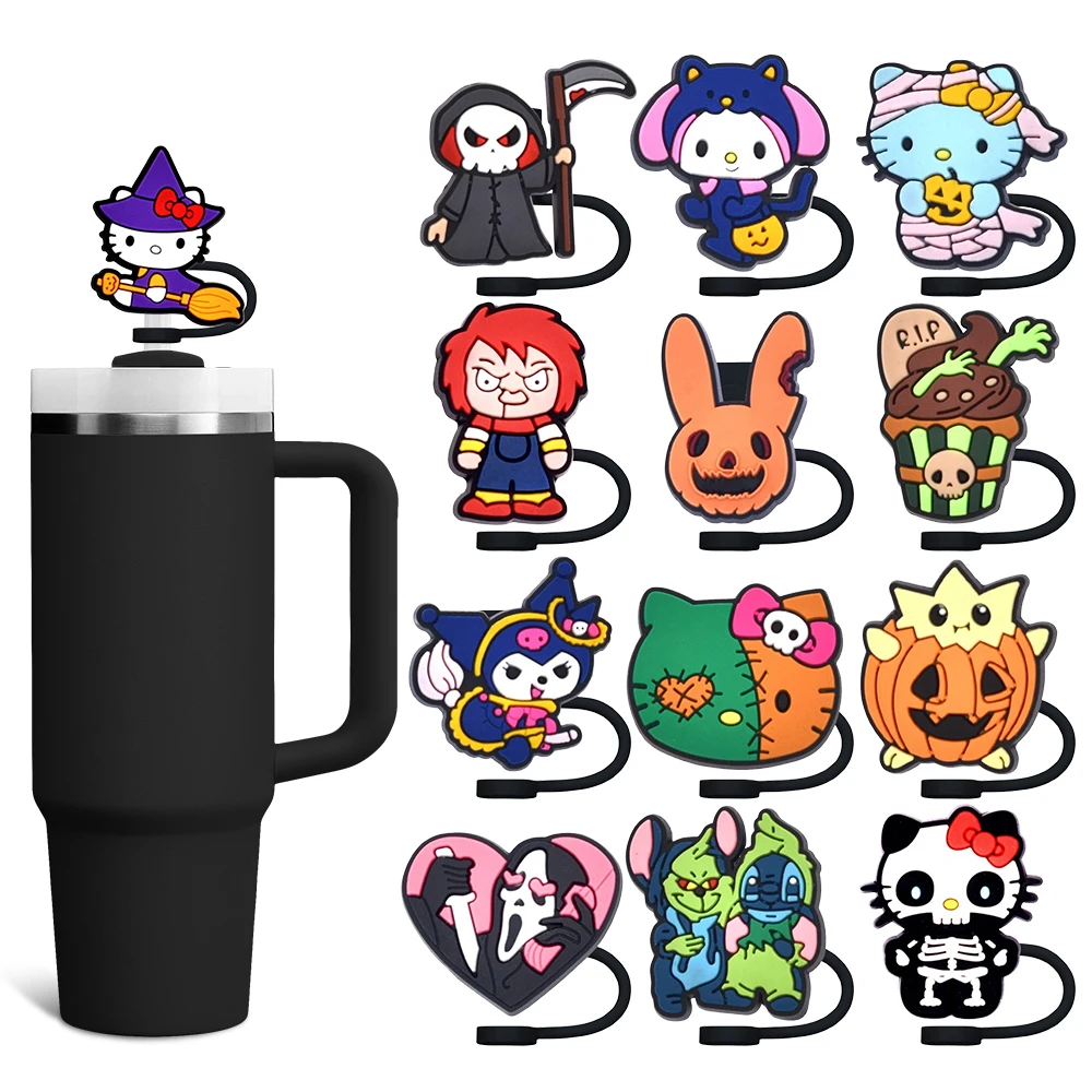 

Halloween Ghost Terror Straw Cover Cap 10MM Eco-friendly Straw Plug Splash Proof Drinking Cup Charms Pendent Home Party Gift