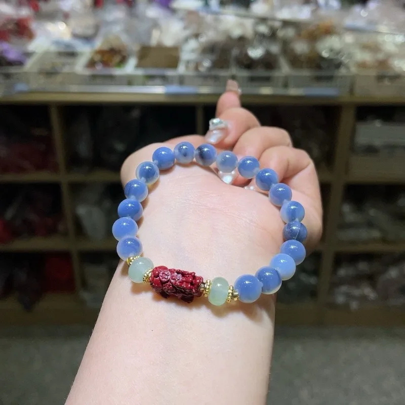 

Ice-transparent Sugar Heart Bracelet Agate Design Moonlight Lucky Bracelet Cinnabar Brave