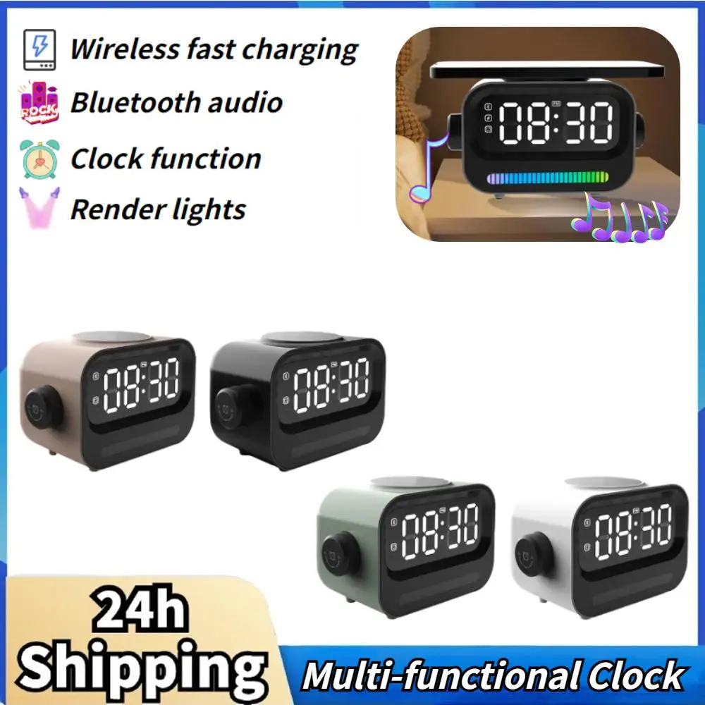 New Alarm Clock Wireless Mobile Phone Charger Bluetooth Audio Night Light Time Display With Rendering Light Fast Charging Base