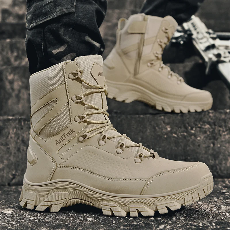 

Outdoor Combat Tactical Boots For Men Desert boots Wear-resistant Non-slip Hiking Boots side zipper high-top Men Quality Boots