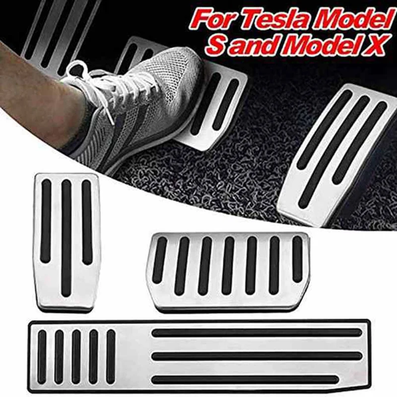 Car Stainless Steel Foot Pedal Pads Cover Brake Accelerator Rest Pedal Non Drill Parts Accessories For Tesla Model X Model S