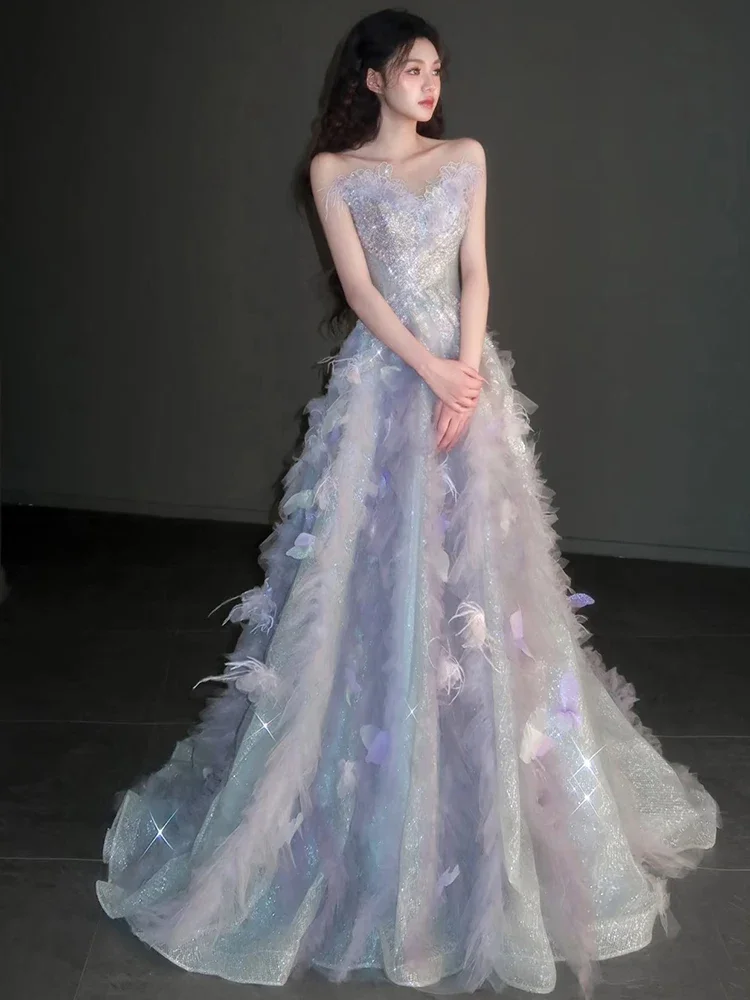 Элегантное вечернее платье для выпускного вечера с блестящими пайетками и аппликацией на пуговицах и бисером Платье для выпускного вечера Свадебные платья на шнуровке сзади