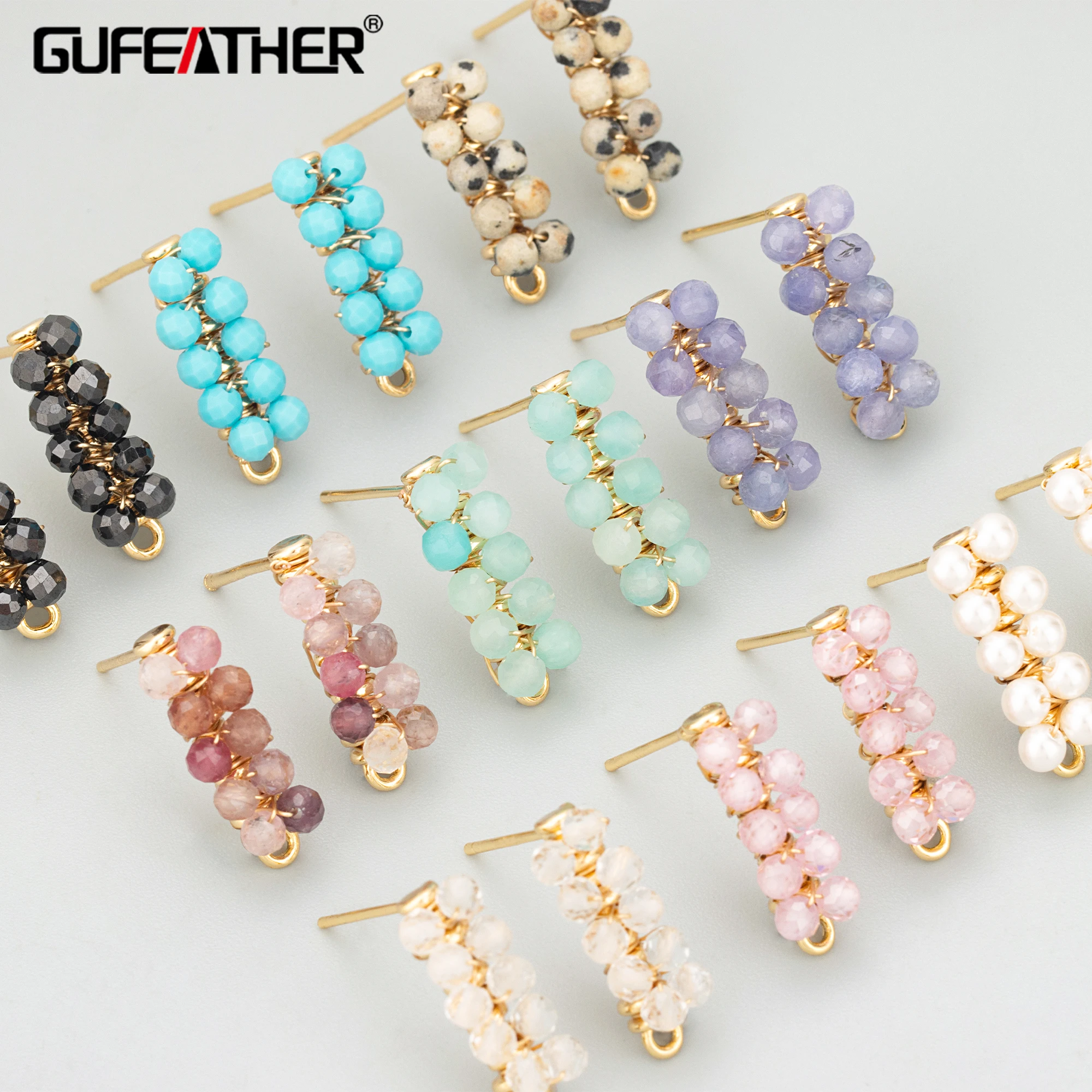 GUFEATHER MF33, akcesoria jubilerskie, pozłacane 18k, miedź, kamień naturalny, ręcznie robione, wisiorki, kolczyki diy, tworzenie biżuterii, 2 sztuk/partia