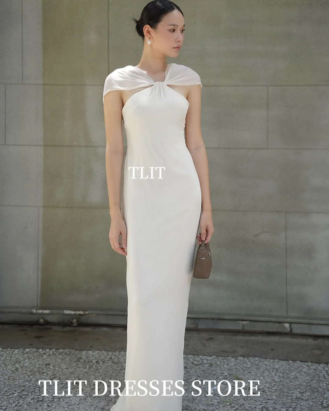 فستان سهرة بحورية البحر من الساتان العاجي البسيط من TLIT فستان زفاف كوري لالتقاط الصور فساتين حفلات مخصصة بظهر منقسم