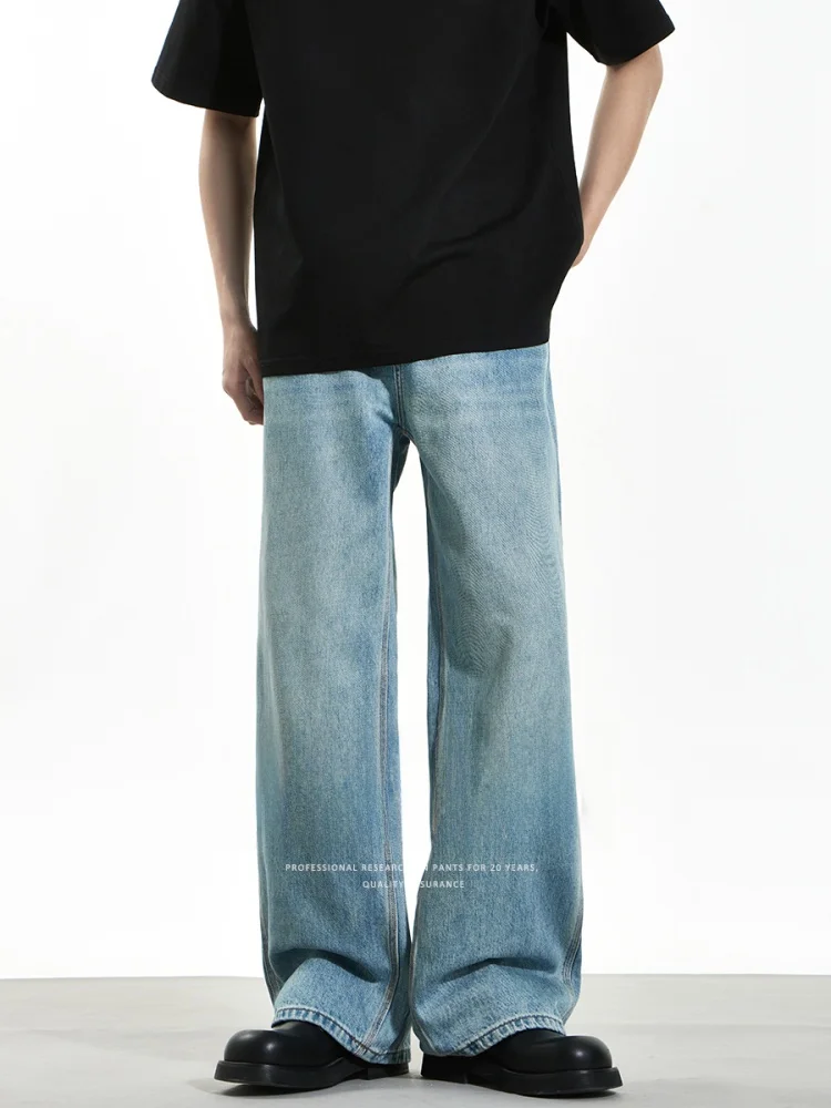 

AGANONMEM Men's Summer Lightweight Loose Straight Leg Jeans Vintage American Sle Casual Long Pants Wide Leg Trousers