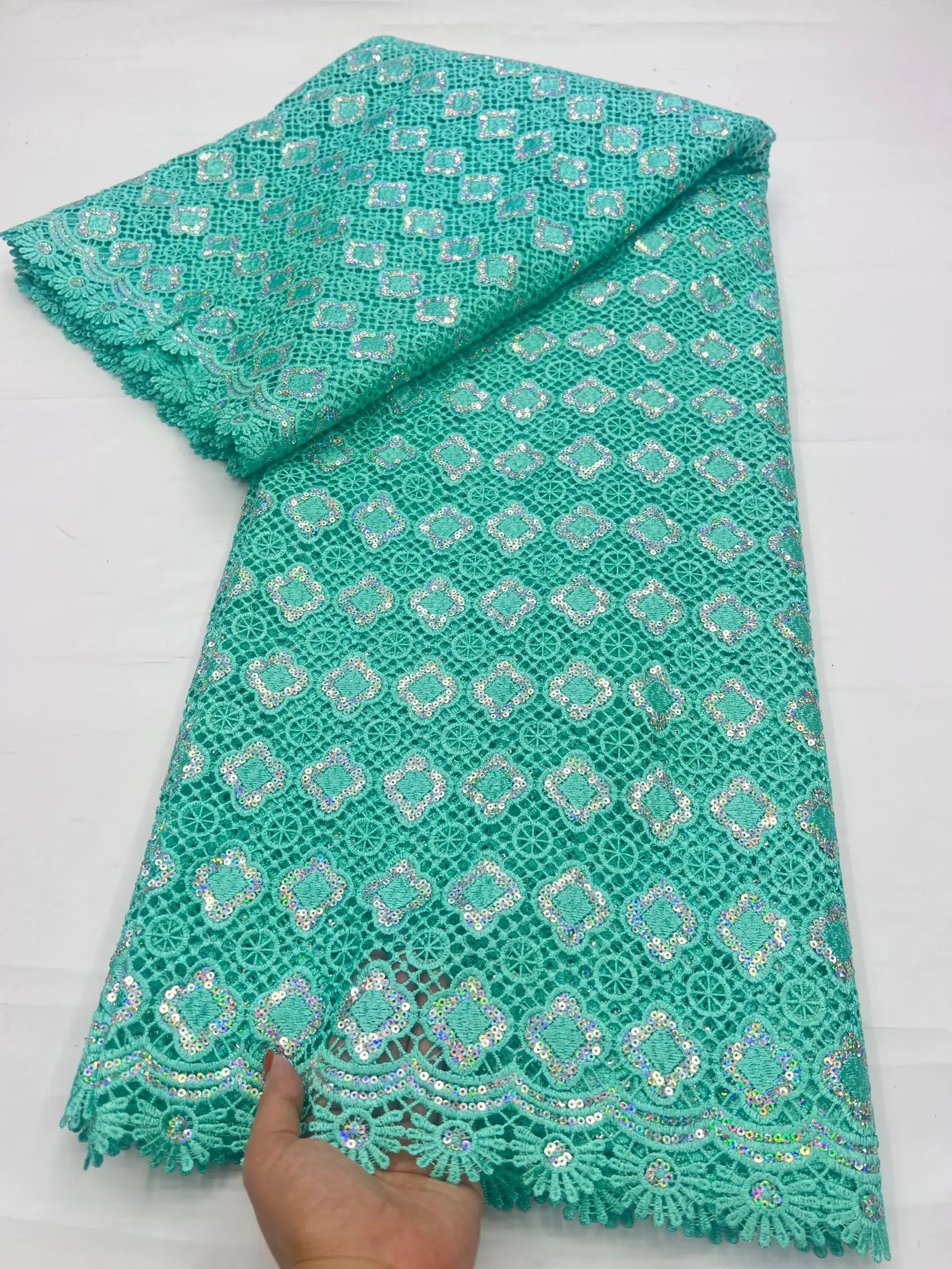 

Новинка: высококачественное африканское нигерийское кружево из гипюра сине-зеленого цвета, водорастворимое, 2026, для женщин, KHD26139