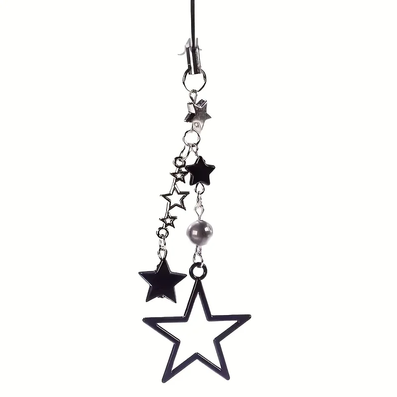 

Бусинная цепочка для телефона Black Star Charm - большая пятиконечная звезда с маленькими звездочками, жемчужными акцентами.