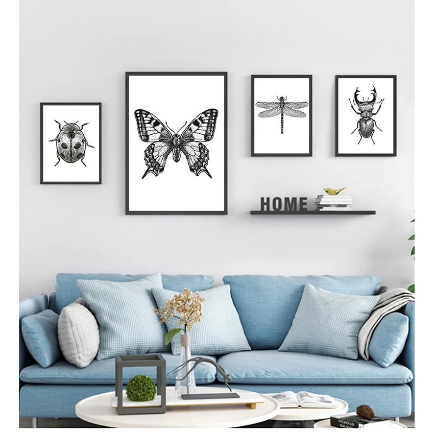 Bugs insect Posters And Prints Wall Pictures Home Decor Illustration Black White Art Canvas Painting Hand Drawn