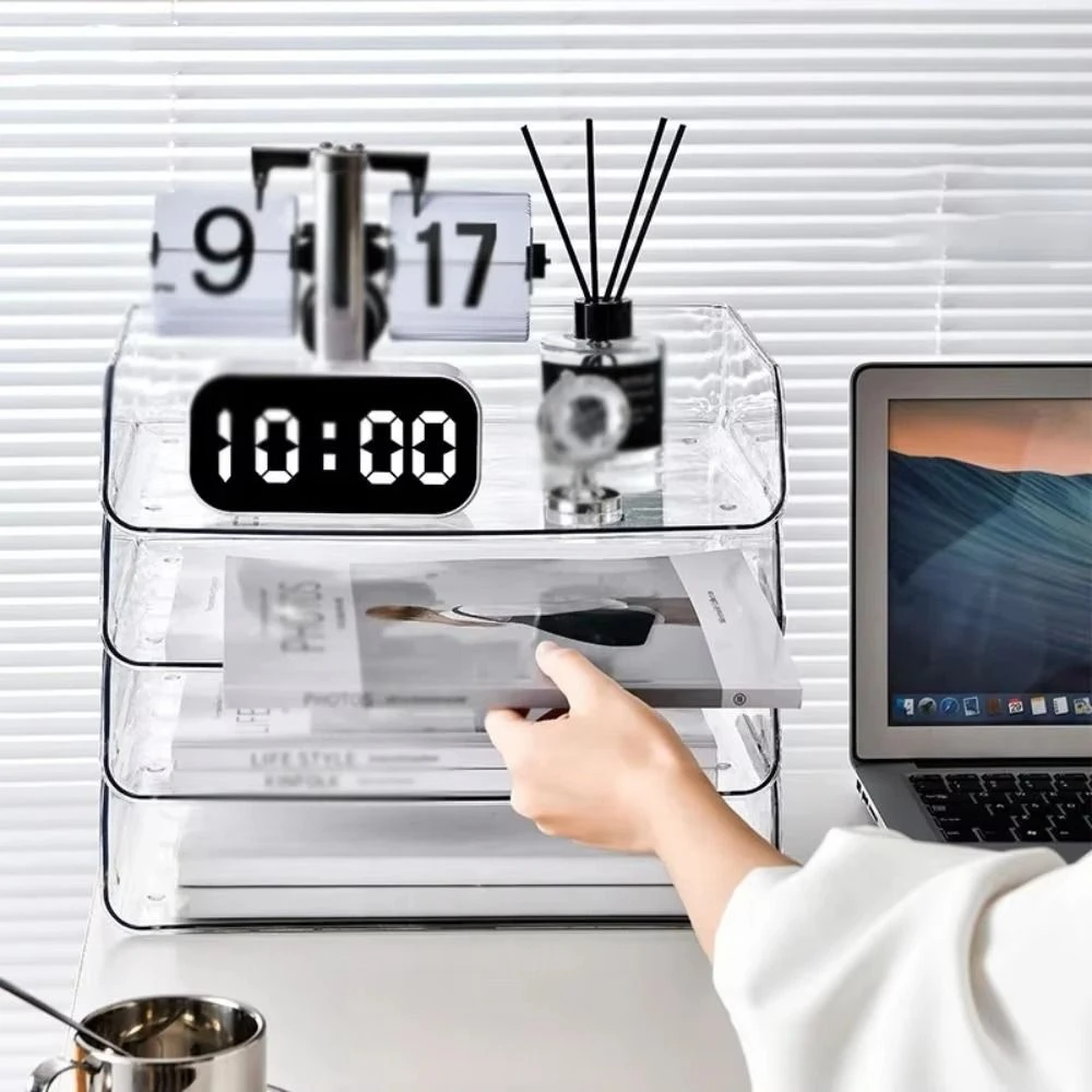 Soporte para folletos apilable, gran capacidad, ahorro de espacio, organizadores de revistas acrílicos, Base estable Simple, estante para documentos de escritorio