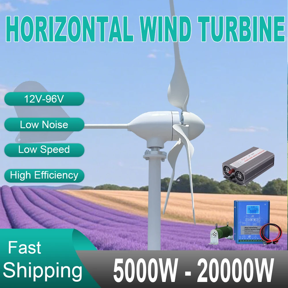 8KW Wind Turbine With MPPT Hybrid Charge System 10KW 15KW 20KW For Home Use 3 Blades Permanent Horizontal Free Energy Windmill