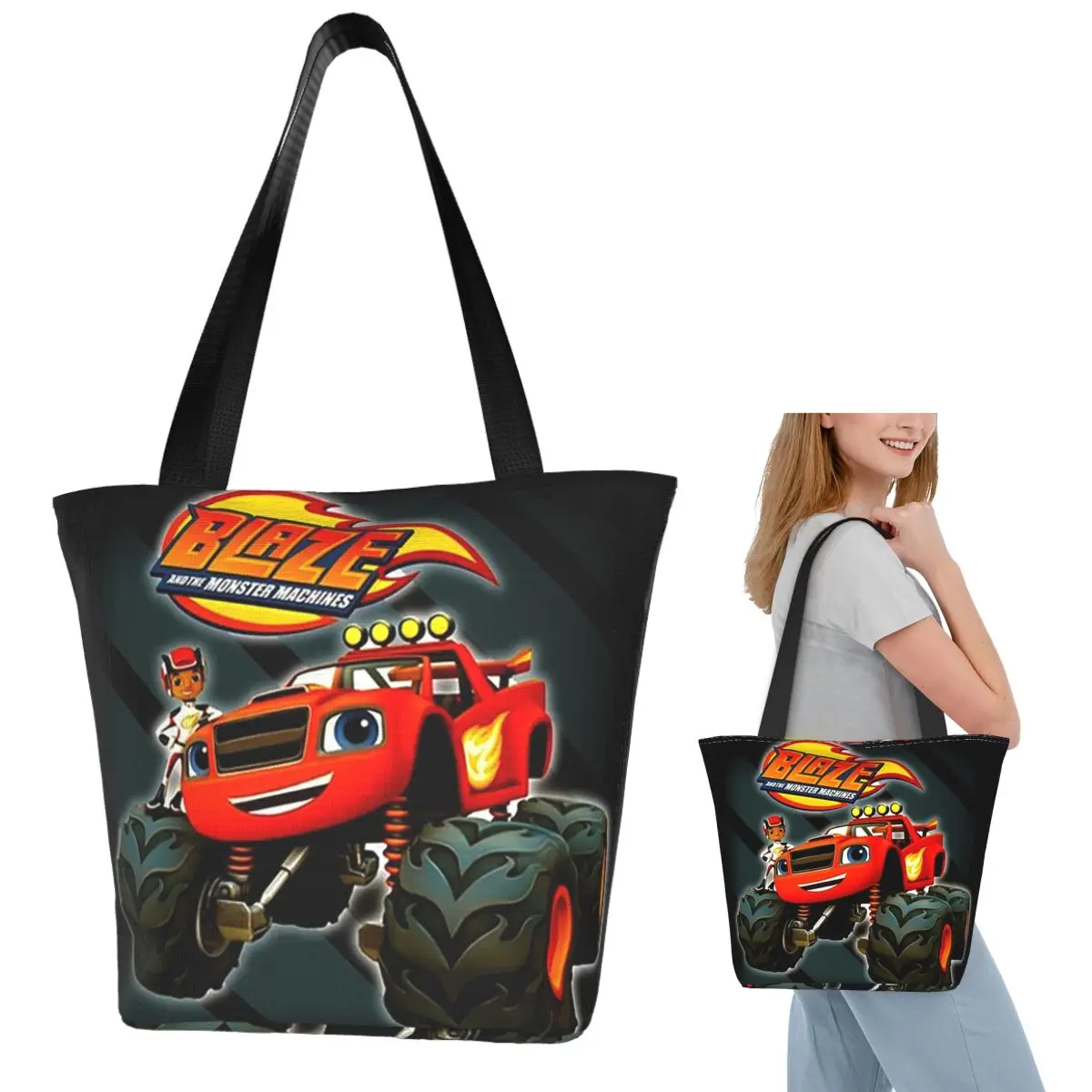 

Большая сумка для покупок Blaze And The Monster Machines, парусиновая сумка на плечо большой вместимости, продуктовая сумка для покупок для женщин