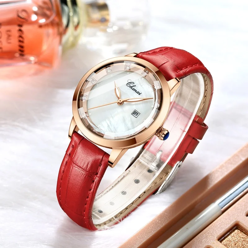 CHENXI 317 reloj de cuarzo a la moda para mujer, calendario luminoso Simple, correa de cuero resistente al agua, relojes elegantes para mujer, reloj para mujer