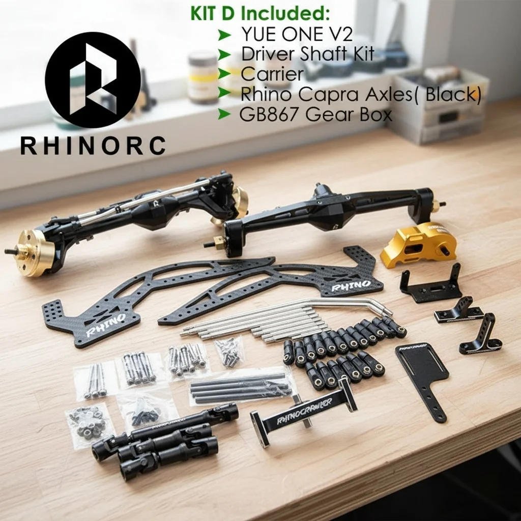 Rhino YUE V2 Crawler Frame Chassis Kit Capra Axles Driver Shaft Gear Box for 1/10 Scale RC Crawler Car