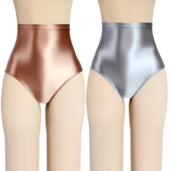 Sexy MEN gloss underwear Briefs Bikini Bottoms with Buttocks Silky Oily swimsuit big size super High Waist Tights Underpants