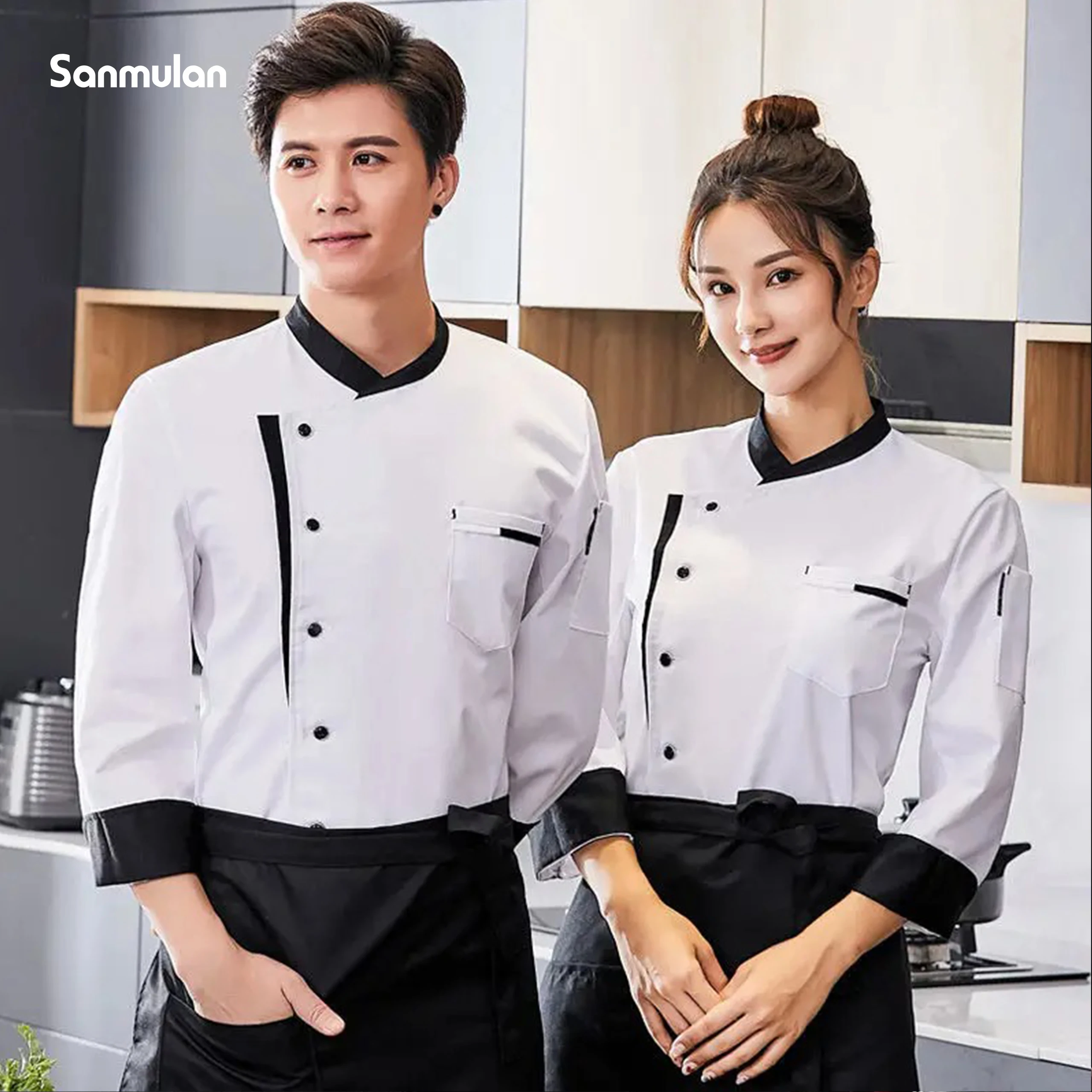 

Restaurant Chef Jacket Top Long short Sleeve Hotel Cafe Kitchen Work Wear Bakery Cooking Tops Fast Food Chef Uniform for men