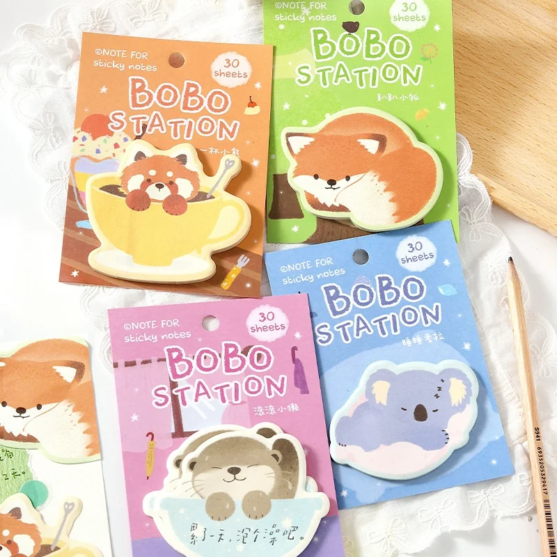 24pcs/lot Kawaii Fox Koala Otter Animal Memo Pad Cute Stationery Label Notepad Planner Sticker Post School Supplies
