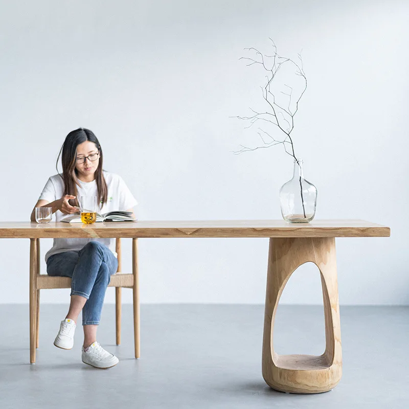Wabi Japanese ash wood solid wood dining table large board table suspended acrylic desk log minimalist household tea table