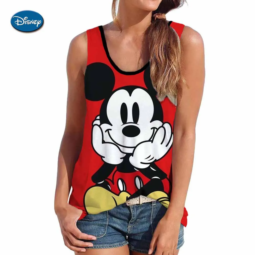 

Disney Mickey Mouse Print Summer T Shirt for Women Oversize T-shirt Round Neck Sleeveless vest Pulovers Top Graphic T Shirts