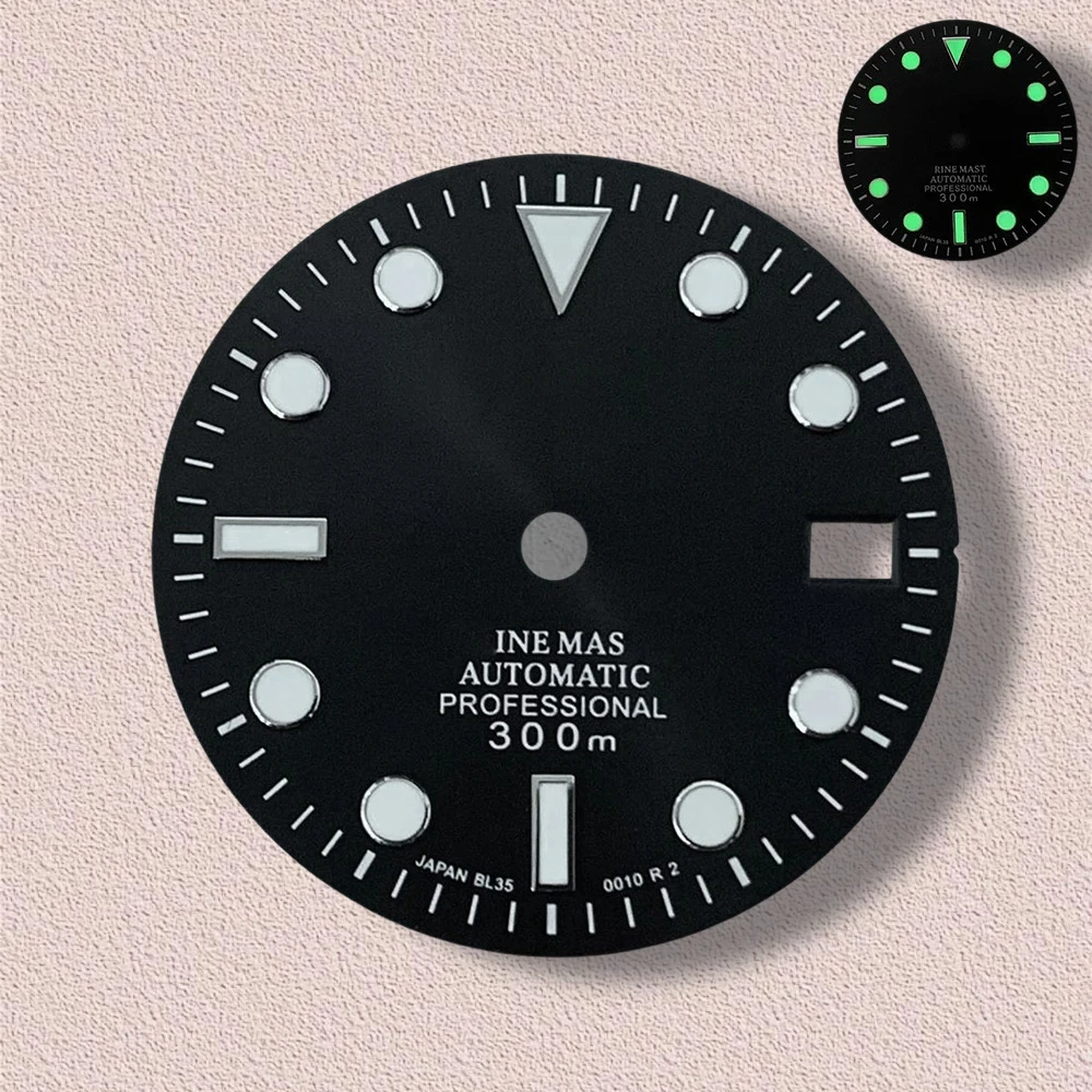 28.5mm S Logo SUB Sunburst Dial Fit NH35/NH36 Japanese Movement Green Luminous High-Quality Watch Modification Accessories