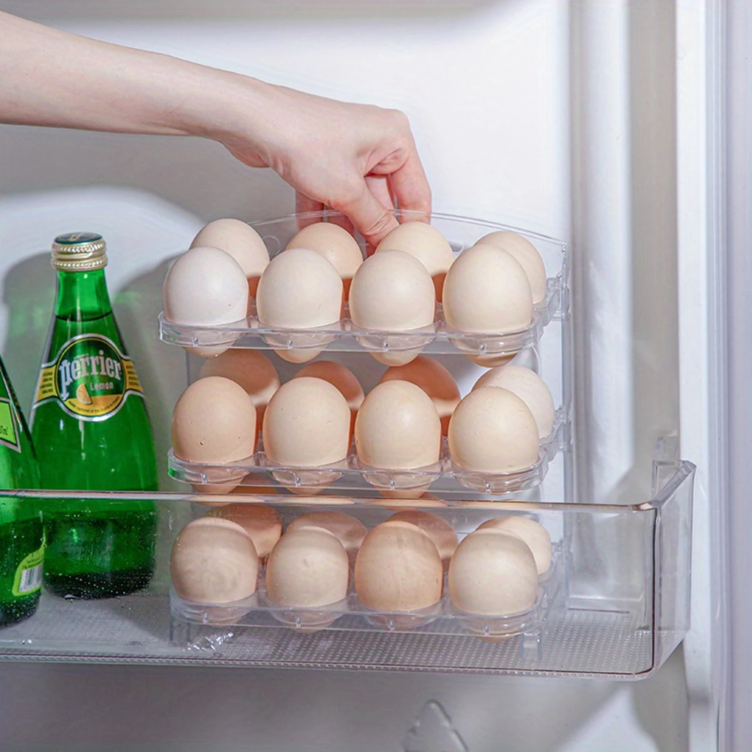 Stackable 24-Egg Holder - Transparent Polypropylene, Flip-Top  Fridge Organizer For Egg  & Preservation