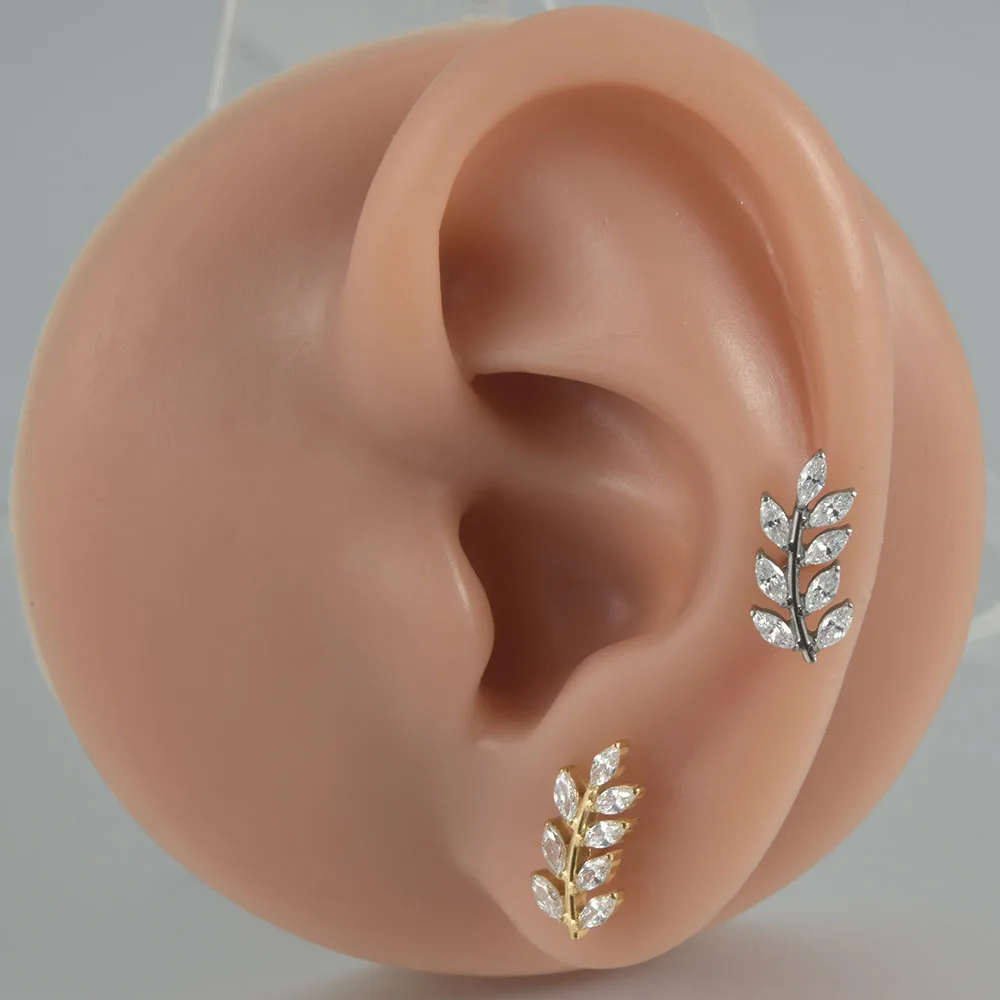 G23 Solid Titanium Leaf Earring Cartilage Tragus 16G Internally Threaded Helix Lobe Piercing Labret Lip Ring Jewelry