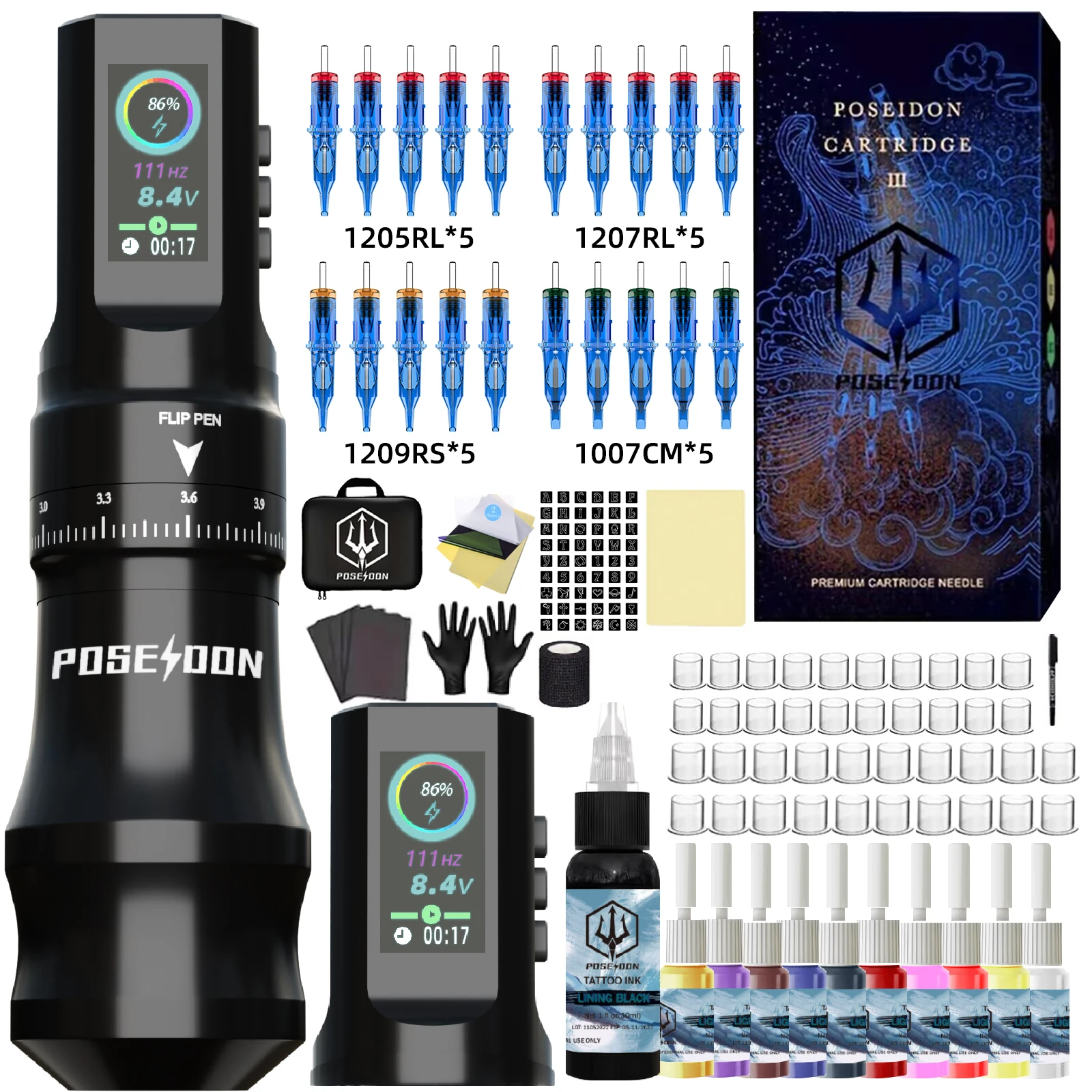 Tattoo Kit POSEIDON Wireless Tattoo Pen Kit For Permanent Makeup Tattoo Machine Kit Extra Tattoo Power Supply Tattoo Gun Kit