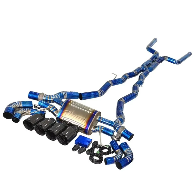Titanium 1.2mm Mirror Polished Blue Performance Exhaust System  with Muffler Pipes Tuning Assembly