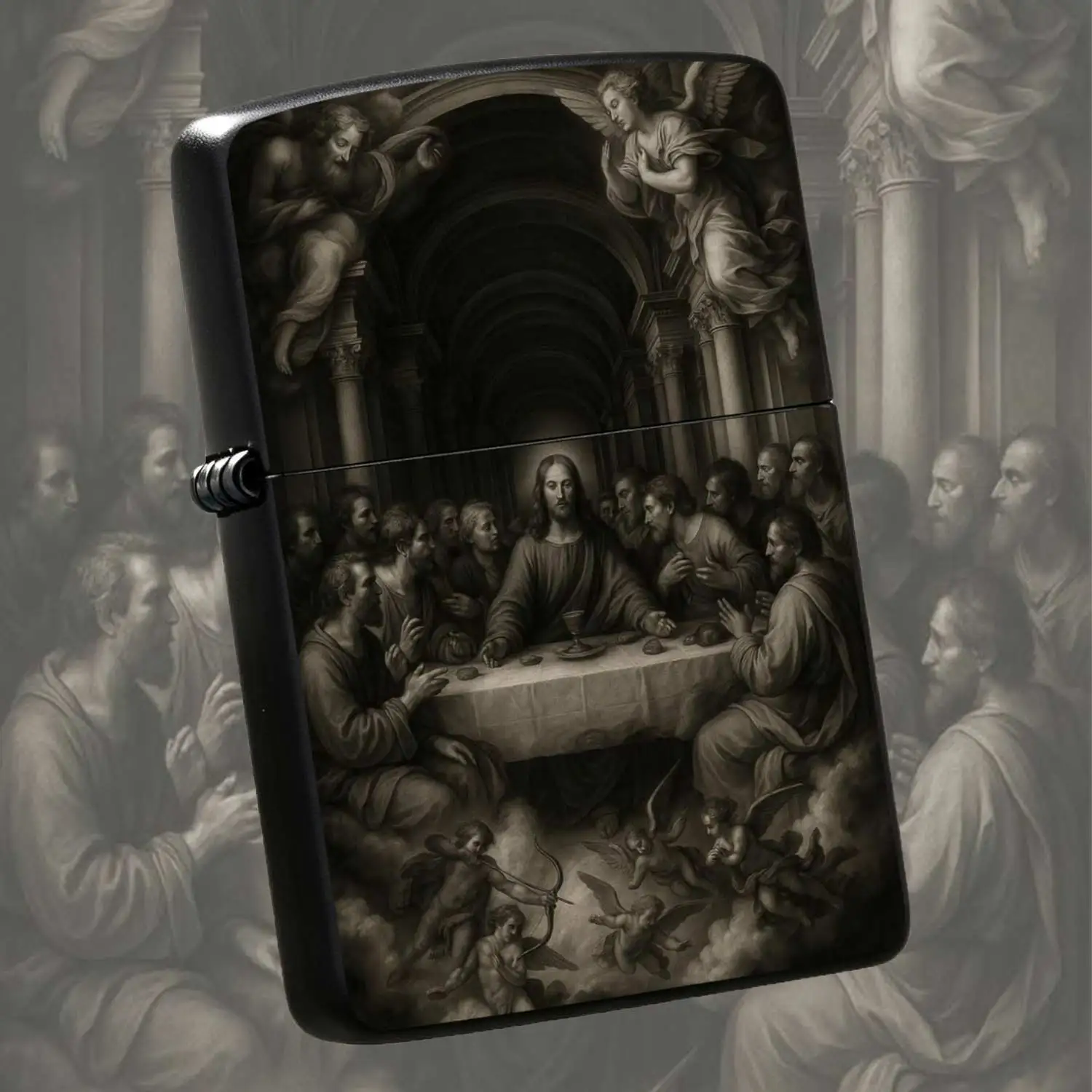Flip-top Pocket Windproof  Lighter with Classic The Last Supper Pattern, Retro Religious Art Themed Collectible Portable, Practical and Artistic, Ideal for Daily Use and Gift-giving Humorous and Fun Lighter