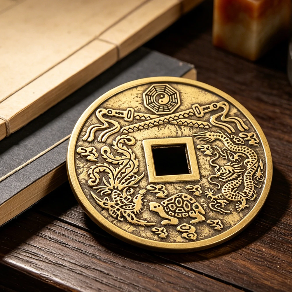 78mm Brass Feng Shui Coin Figurines Traditional Chinese Amulet Wealth Fortune Lucky Decor Coin Hanging Door Wall Car Pendant