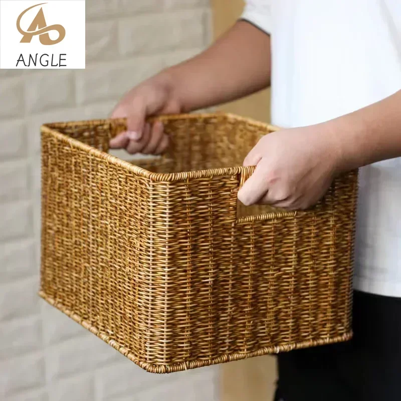 

Прочная квадратная тканая корзина для хранения, контейнер из искусственного ротанга с ручкой, органайзер для хранения игрушек в шкафу для одежды