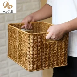 Strong Square Woven Storage Basket, Imitation Rattan Container with Handle, Organizer For Clothes Closet Toy Sundries Storage