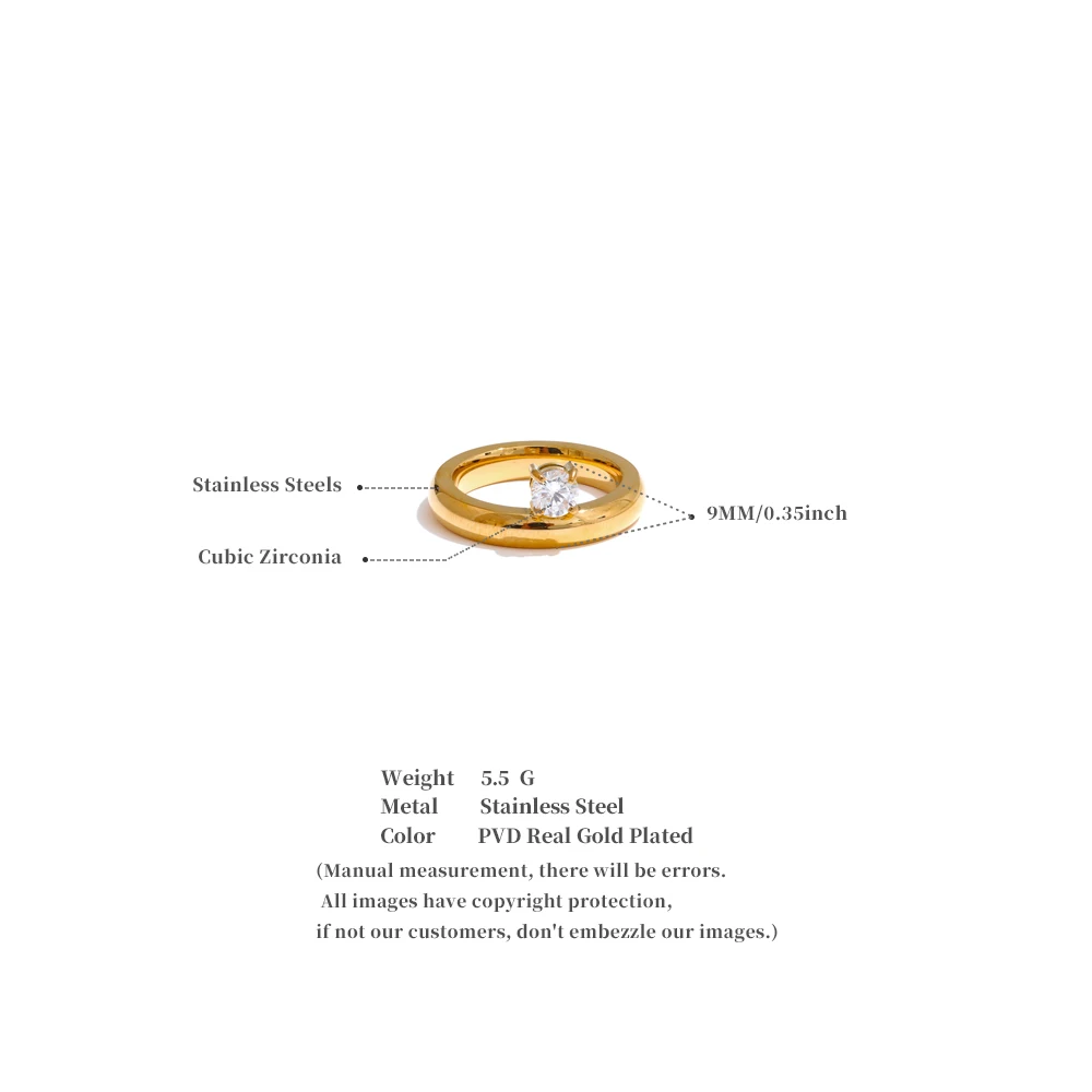 Yhpup Delicate Shiny Cubic Zirconia Round Polished Ring for Women Smooth Stainless Steel High Quality Fashion Jewelry