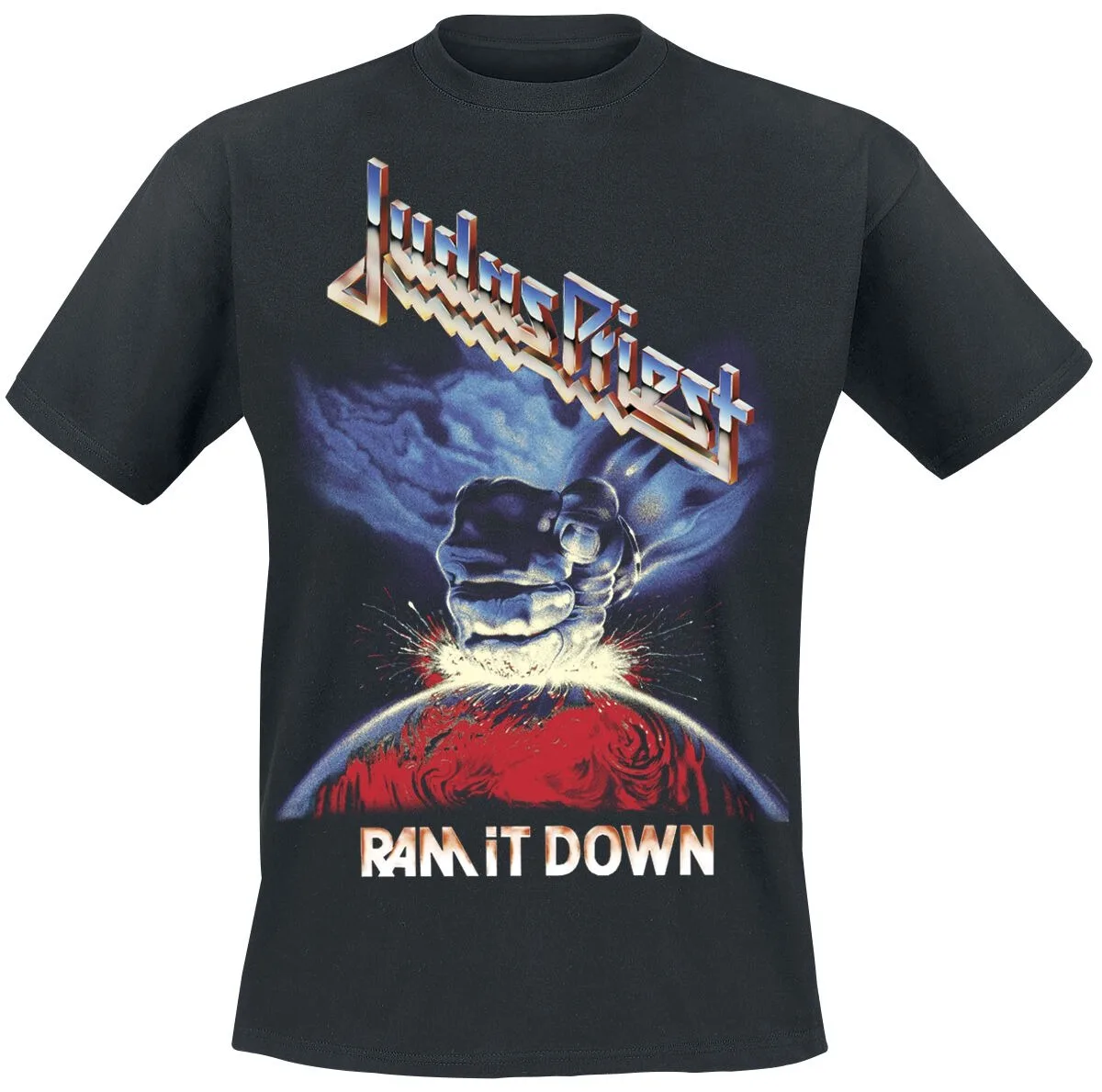 Camiseta Judas Priest Ram It Down com estampa Fist Earth, camiseta neutra casual 100% algodão, streetwear de heavy metal