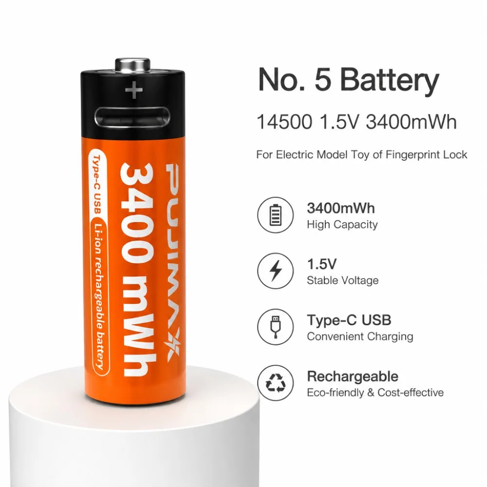14500 1.5V 3400mWh USB Rechargeable AA Battery PUJIMAX Li-ion Battery For Electric Model Toy Fingerprint Lock