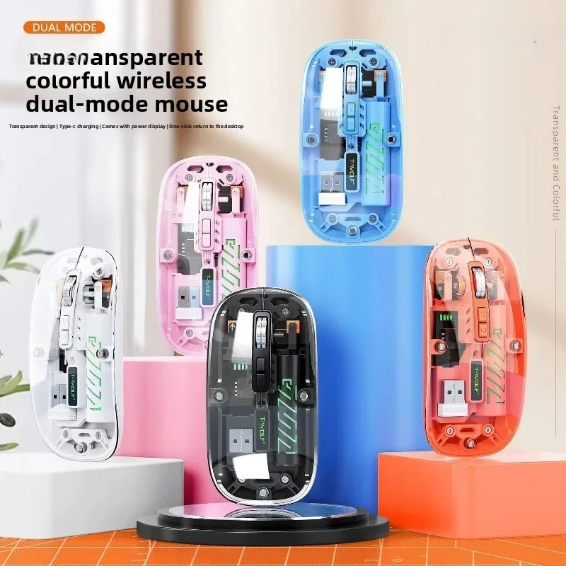 

Wireless Bluetooth&2.4G Mini Lightweight MouseTransparent Clear Cool Rechargeable Silent Computer Mice Mute with Power Display