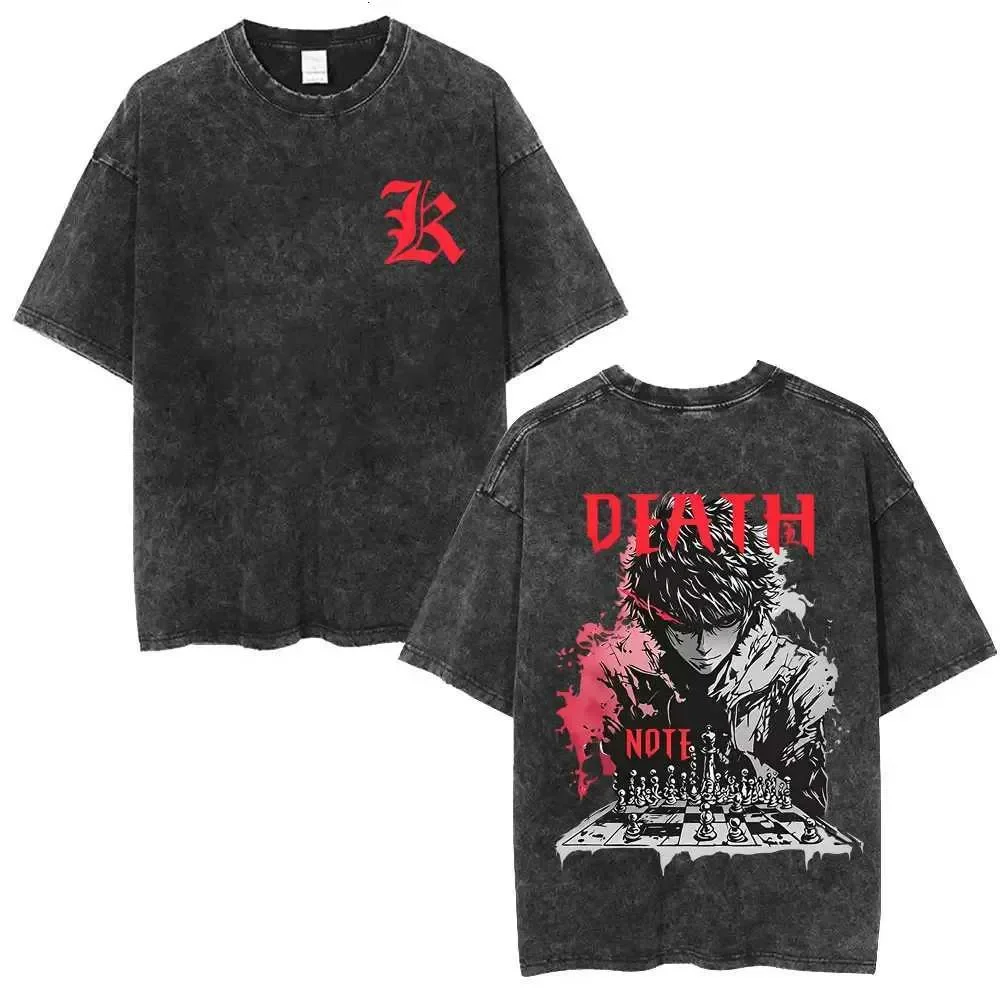 Death Note Vintage Washed T-Shirt Oversized Unisex Streetwear Trendy Cotton Neutral O-Neck Short Sleeve Short Sleeves Breathable
