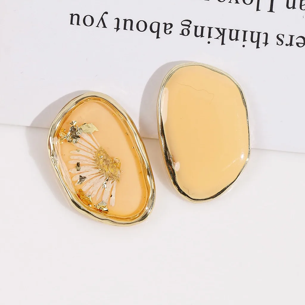Diy Earring Finding Organic Oval Dried Flower Earring Finding Alloy Trim Earring Finding Resin Jewelry Making Component