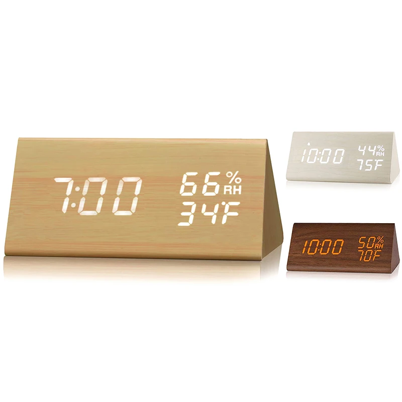 

Hot TTKK Digital Alarm Clock, With Wooden Electronic LED Time Display, 3 Alarm Settings, Humidity & Temperature Detect