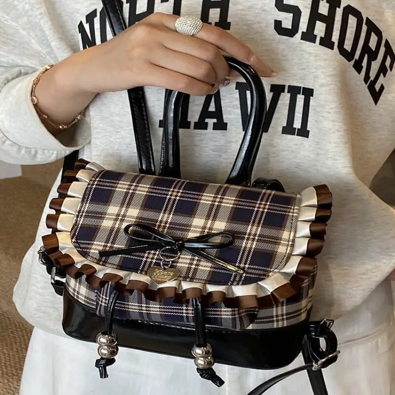 

New Style Bow Leather Handheld Storage Bag Student Crossbody Fashion Autumn Collection Trend Commute Wear-Resistant Storage Bag