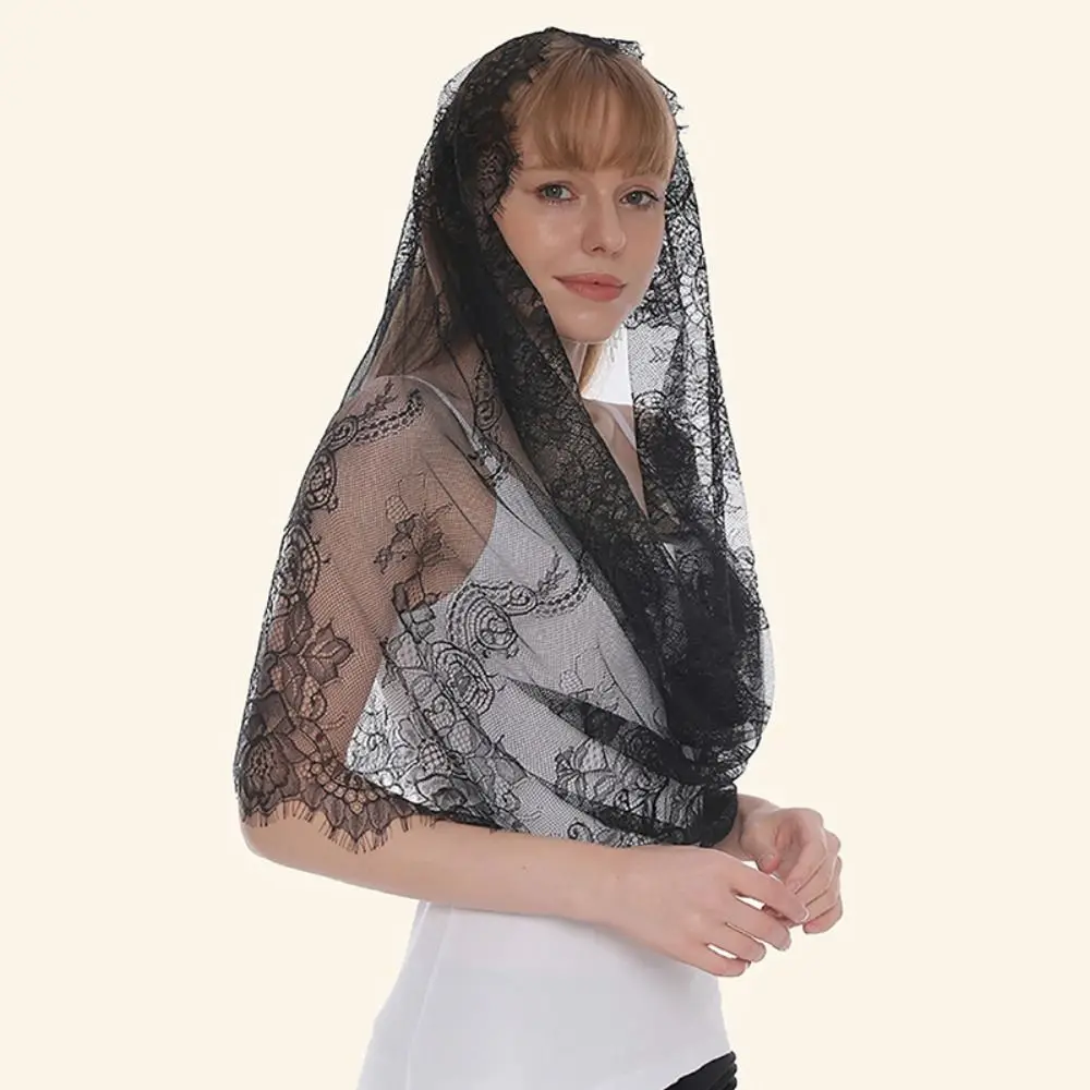 Pizzo Vintage floreale Mantilla sciarpa donna sposa velo rotondo Mantilla scialle da sposa foulard stile etnico spiaggia scialle da sposa